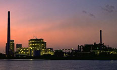 power plant at dusk